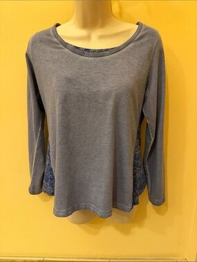 Soft Surroundings Women's Gray with Contrasting Pattern Long-Sleeve Top PS